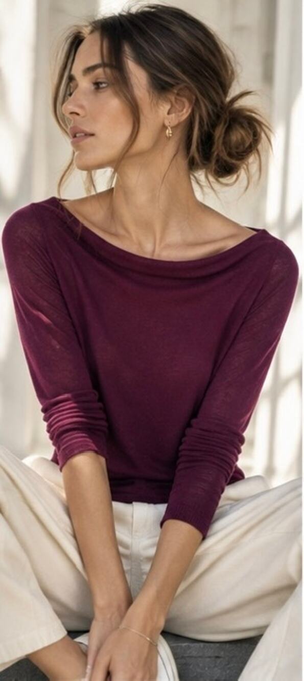 Nordstrom Collection 100% Cashmere Boat Neck Draped Sweater Aubergine XS
